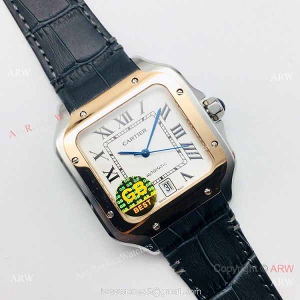 (GB) Swiss Replica Cartier Santos de Watch Two Tone Rose Gold White Dial 8