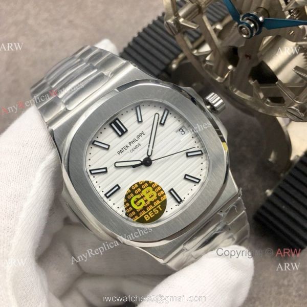 Swiss Copy Patek Philippe Nautilus White Dial Stainless Steel Watch GB Factory 8
