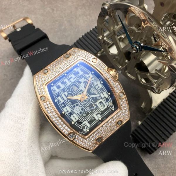 Super Clone Richard Mille AAA RM 67-01 Extra Flat Rose Gold Diamond Watch 8