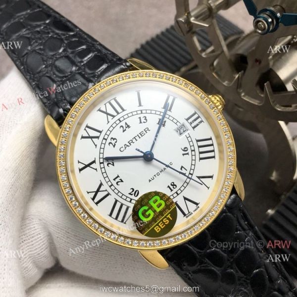 (GB)Swiss Replica Cartier Ronde Solo De Watch Gold Case Diamond Bezel 8