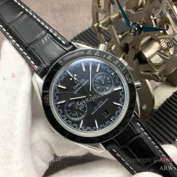 (OM) Swiss Replica Omega Speedmaster Racing Master Chronomeyer Watch Black Leather Strap 8