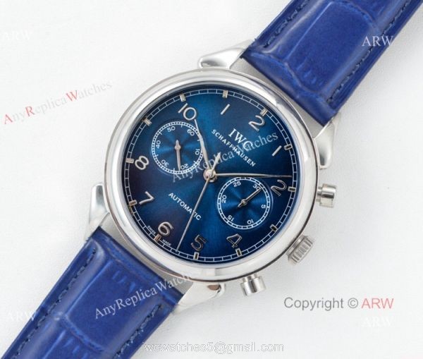 Swiss 7750 IWC Schaffhausen Portuguese Replica Watch SS Blue Leather Strap 8