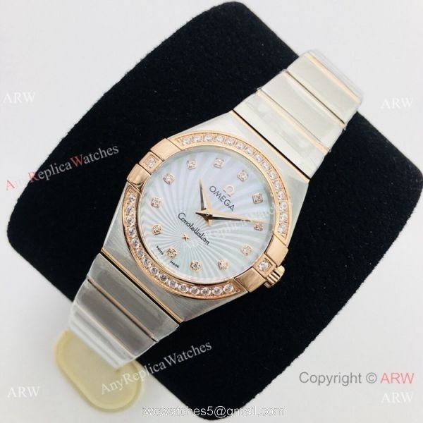 (VS) Replica Omega Constellation 2-Tone Rose Gold Diamond Watch with Quartz Movement 8