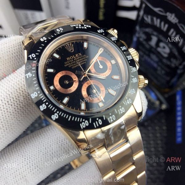 AAA Replica Rolex Daytona 40mm Watches Rose Gold Black Ceramic 8
