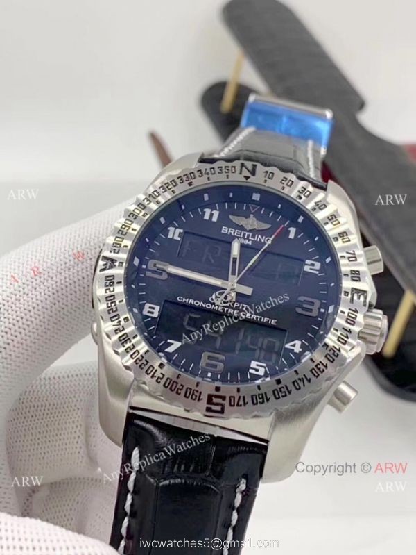 Breitling Cockpit B50 Chronograph Watches Black Dial Black Leather Strap 8