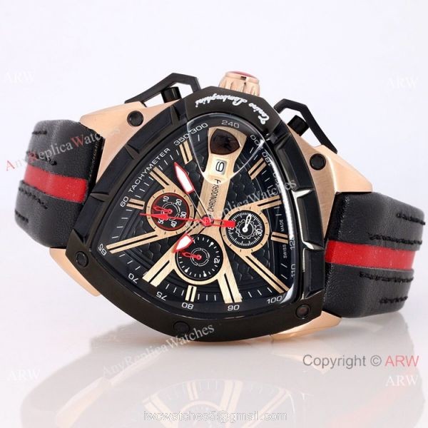 New Copy Lamborghini Spyder 9004 Chrono Watch Rose Gold Black Bezel 8