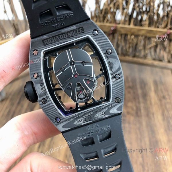 Swiss Quality Richard Mille RM52-06 Rose Gold SKULL Dial Watches Carbon Case 8