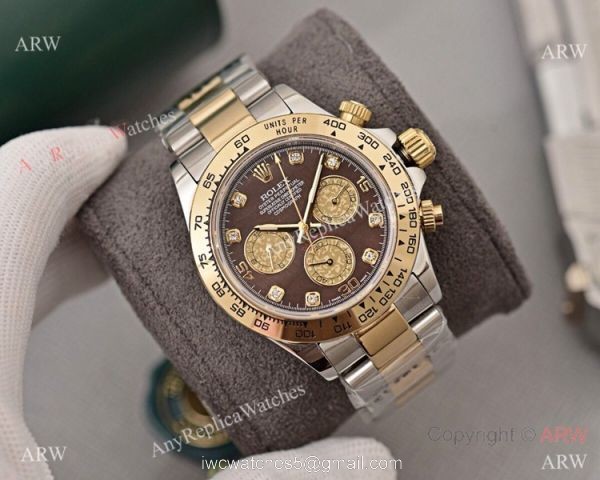 Copy Rolex Cosmograph Daytona 40 Watch Brown Dial with Diamond Markers 8