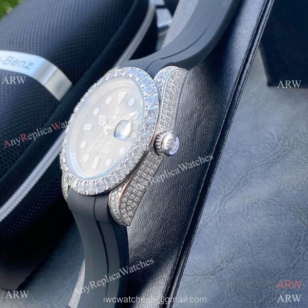 Top Replica Rolex Submariner Iced Out Diamond Watches 40mm Gold Case Blue Rubber Strap 8
