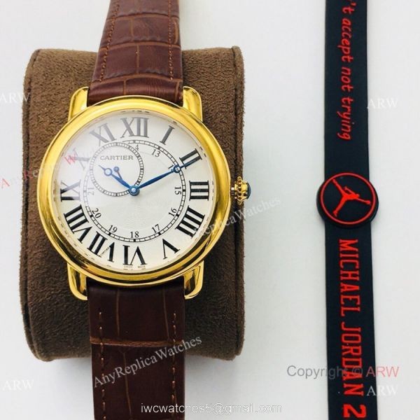 (EGF) New Ronde De Cartier Watch 904L Yellow Gold Diamond Bezel For Men 40mm 8