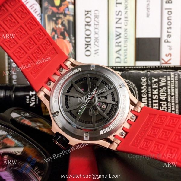 New Style Roger Dubuis Excalibur Lamborghini Huracan Watches Rose Gold Red Rubber Strap 8