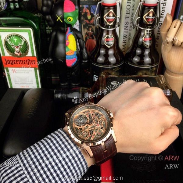 Roger Dubuis Excalibur Spider Men Watches Rose Gold Skeleton Face 8