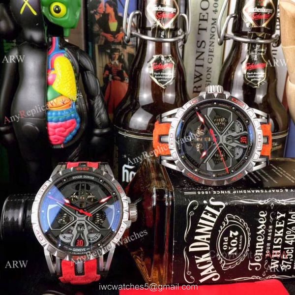 New Replica Roger Dubuis Lamborghini Huracan Watch Titanium Orange Gummy Strap 8