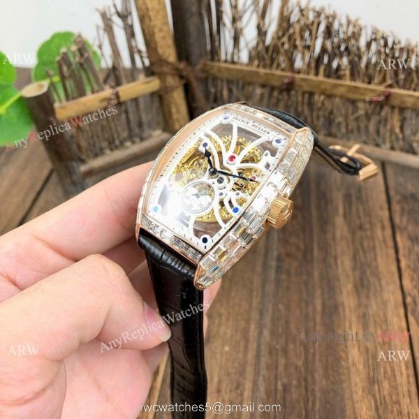 New Copy Franck Muller Cintree Curvex Skeleton Diamond Baguette Watches 8