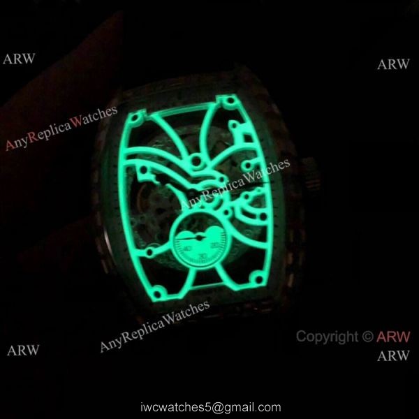 Knockoff Franck Muller Cintree Curvex Skeleton Watches SS Diamond Brown Leather Strap 8
