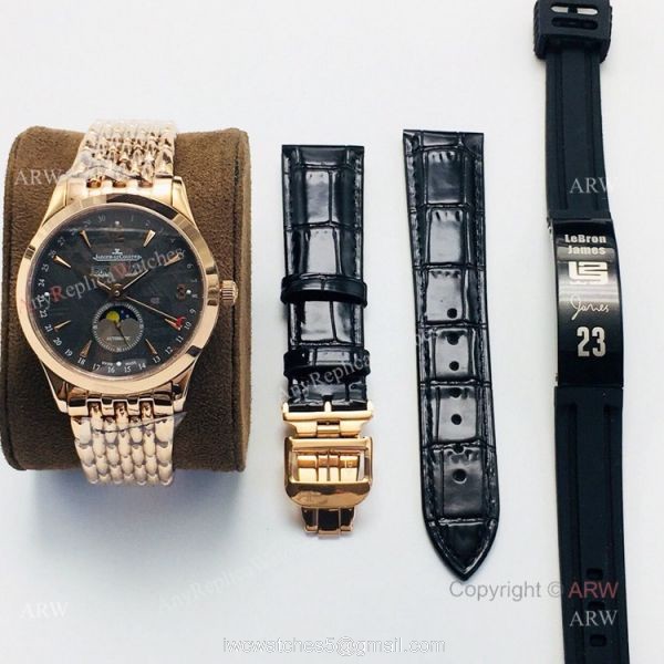 (JLF) Replica Jaeger Lecoultre Master Ultra Thin Moon Black Dial Rose Gold Watch 8