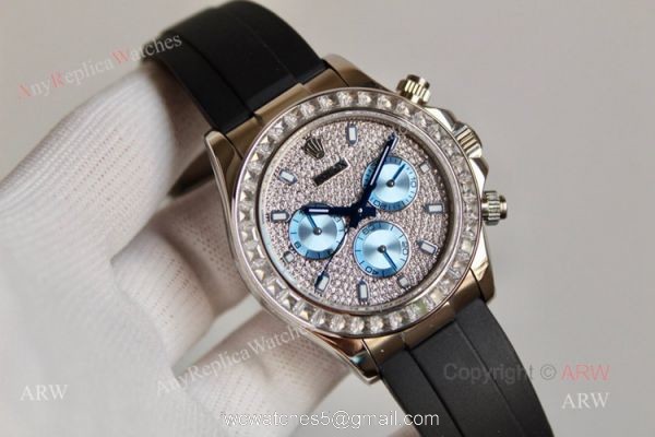 SWISS 7750 Rolex Daytona Rubber Band Diamond Dial with Ice Blue Subdials 8