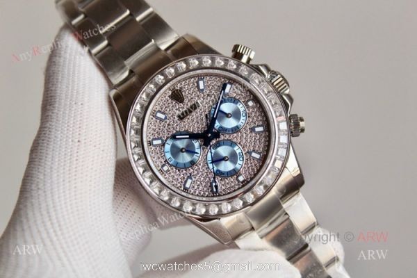 New Full Diamond Rolex Daytona Stainless Steel Swiss 7750 Replica Watch 8