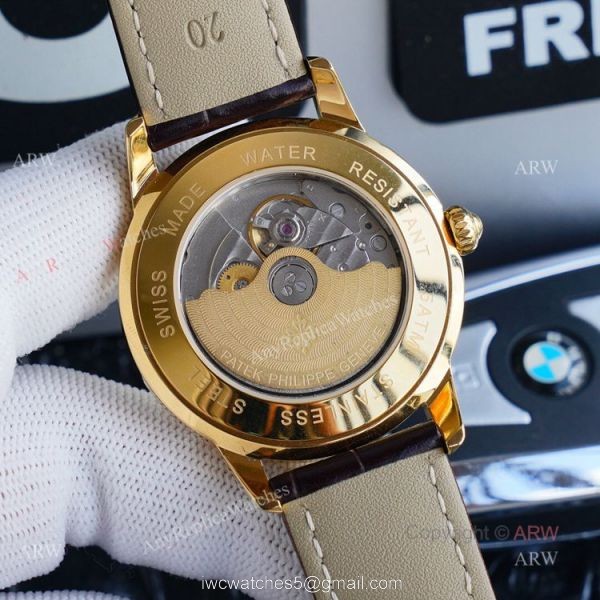 New Patek Philippe Calatrava Replica Watch Gold Dial With Brown Leather Band 8