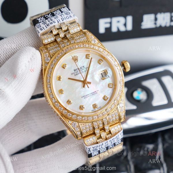 Gold Rolex Oyster Perpetual Datejust With Diamonds 41mm Replica Watch 8