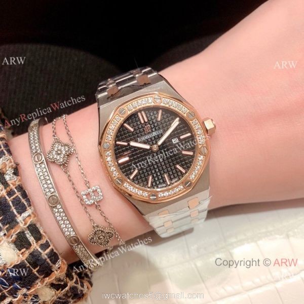 Clone Audemars Piguet Royal Oak Ladies Watch Two Tone Rose Gold Diamond 8