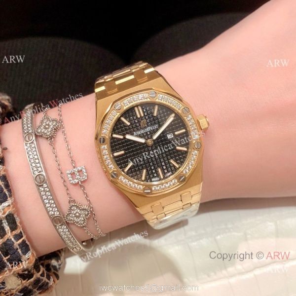 Clone Audemars Piguet Royal Oak Women Watch Diamond Bezel All Gold 8