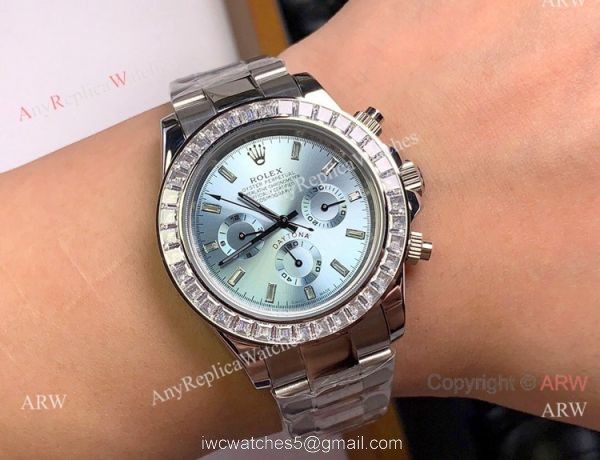 Clone Rolex Daytona Rubber Strap Glacier blue Dial Diamond Bezel 8
