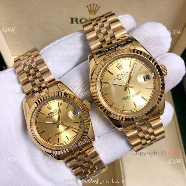 Buy Copy Rolex Datejust Jubilee 36mm and 31mm Watches All Gold White Roman 8