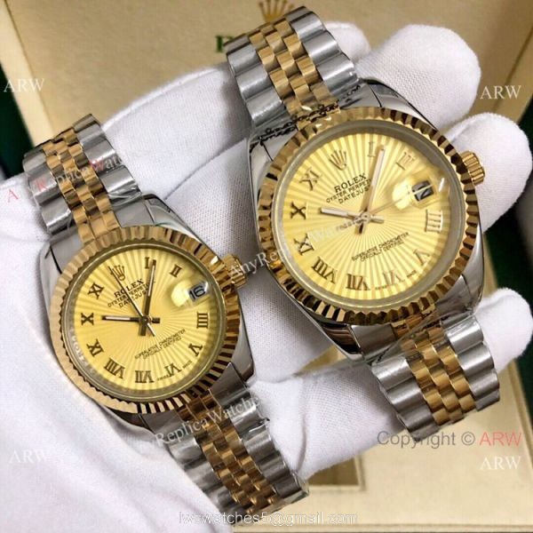 Copy Rolex Datejust 36mm and 31mm Watch 2 Tone Black Face 8