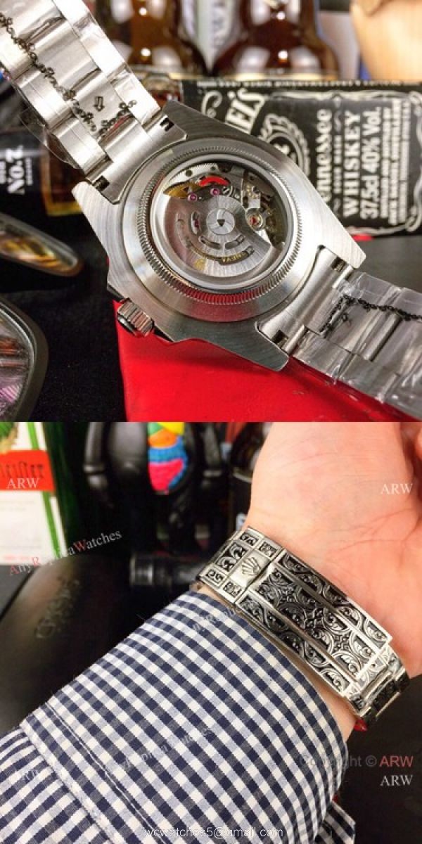Best Replica Rolex Blue Face Submariner Engraving Blue Dial Watches 8