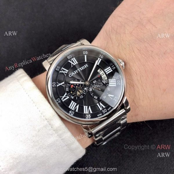 New Cartier Rotonde de Moon phase Stainless Steel Black Watch 40mm 8