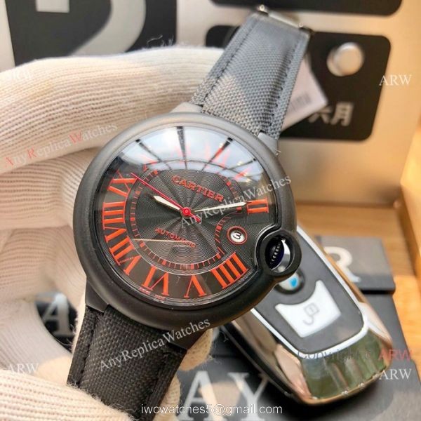 Replica Ballon Bleu De Cartier Asia 8215 Watch PVD Case Leather Band 8