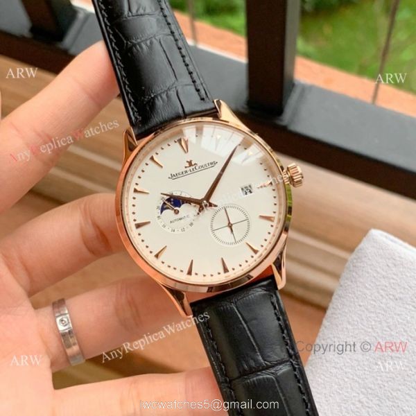 Fake Jaeger-leCoultre Moonphase Rose Gold White Dial Watch 8
