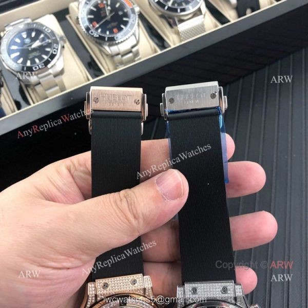 Iced Out Hublot Knock off Watches Classic Fusion SS Black Rubber Strap 8