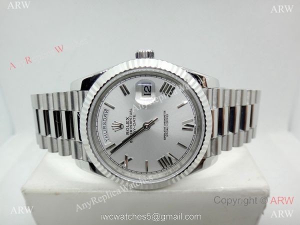 (EW) Replica Rolex DayDate II Stainless Steel Silver Face Watch Swiss ETA3255 8