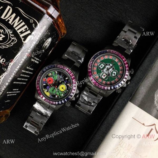 Rolex Daytona Rainbow Replica Blacksteel Graffiti Face 43mm 8