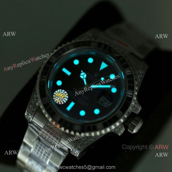 JH Factory Replica Rolex Submariner ETA2836 Watch Black Diamond Case 8