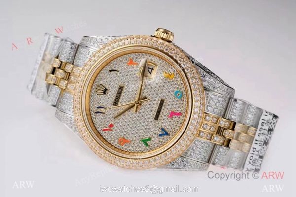 TW Factory Swiss Grade Rolex Datejust 41 Watches 2-Tone Iced Out Case 8