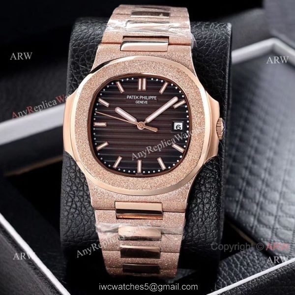 Best Clone Patek Philippe Nautilus Frosted Rose Gold Watches 40mm 8