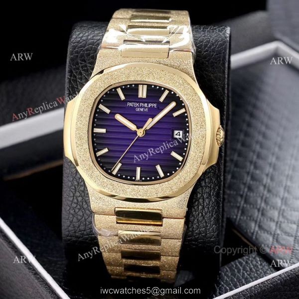 Copy Patek Philippe Nautilus Frosted Gold Watch with Luminous Dial Markers 8