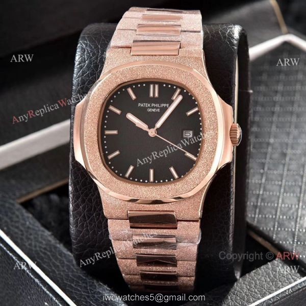 Replica Patek Philippe Frosted Gold Watch Black Frosted Dial 40mm 8