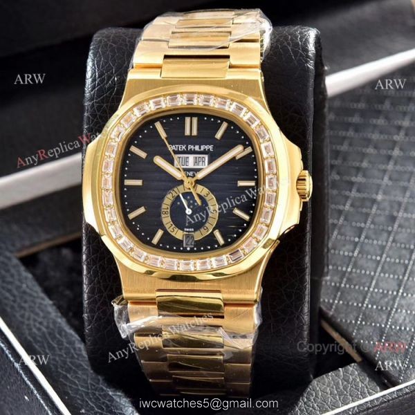 Wholesale Copy Patek Philippe Annual Calendar Watches Yellow Gold with Diamond 8