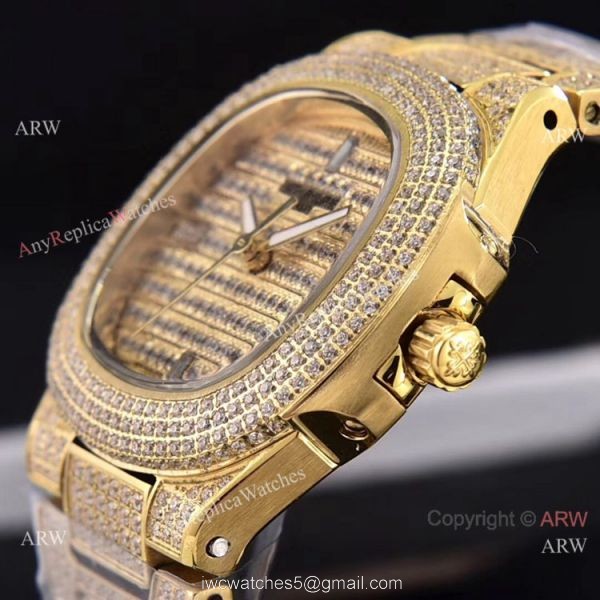 Swiss Quartz Patek Philippe Lady-Nautilus Iced Out Watches Sapphire Glass 8