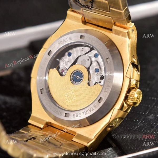Clone Patek Philippe Annual Calendar Watches Yellow Gold Engraving Blue Dial 8