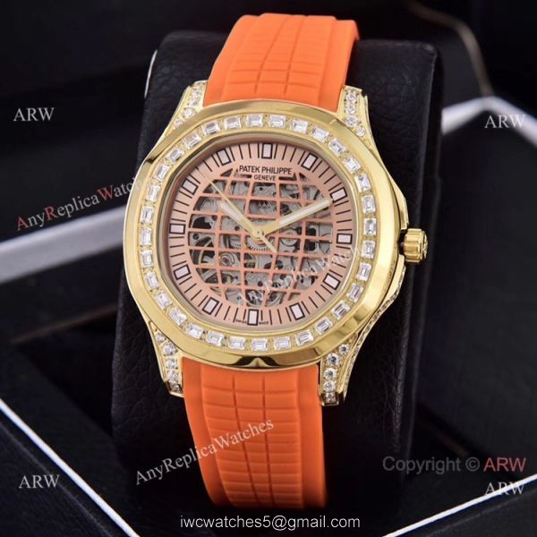 Replica Patek Philippe Aquanaut Watches Brown Hollow Dial Diamond Bezel 8