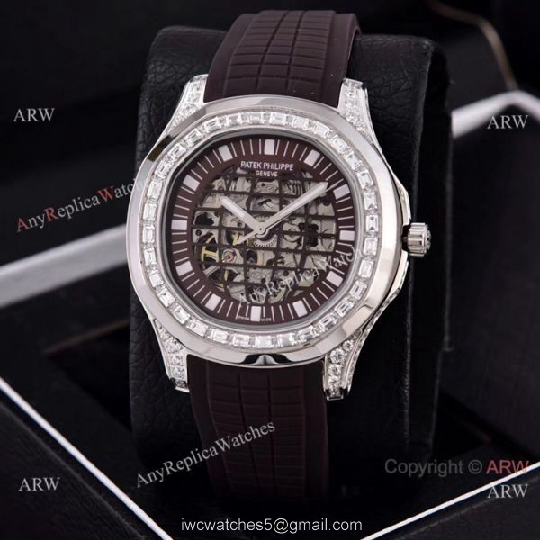 Copy Patek Philippe Aquanaut Watches Hollow Face Silver Diamond Bezel 8