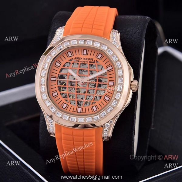 Replica Patek Philippe Aquanaut Diamond Watches Hollow Dial Rose Gold 8