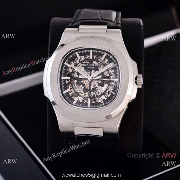 Faux Patek Philippe Nautilus Skeleton Watches Stainless Steel Case 8