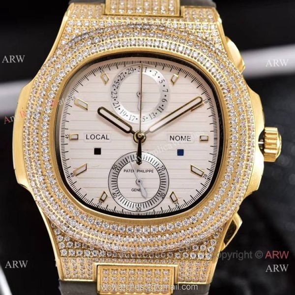 Japan Grade Patek Philippe Nautilus Diamonds Watches Yellow Gold Gray Gradient Dial 8
