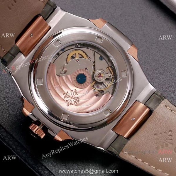 Best Knockoff Patek Philippe Nautilus Leather Watches 2-Tone Rose Gold 8